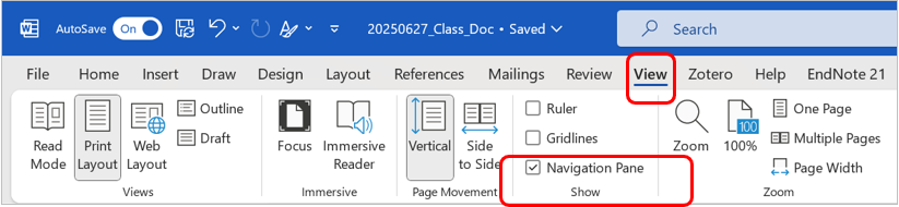 Word Top Panel Navigation pane - Word for graduate researchers using PC - LibGuides at ...