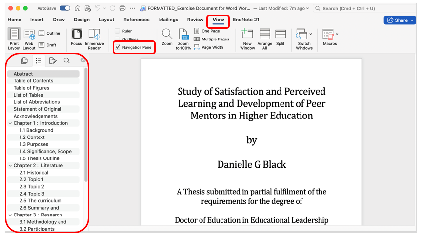 Navigation pane - Word for graduate researchers using Mac - LibGuides ...