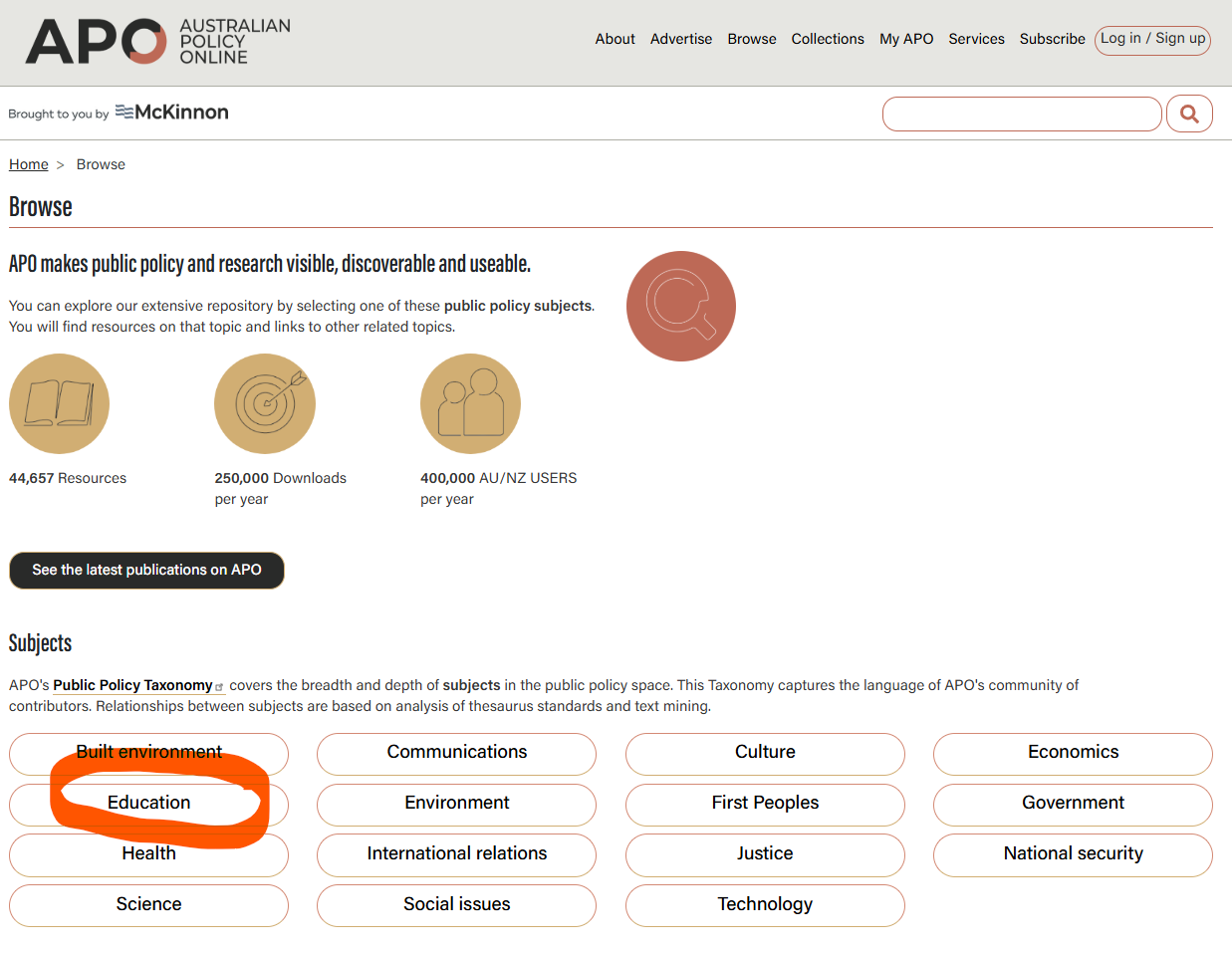 snapshot of APO website home page