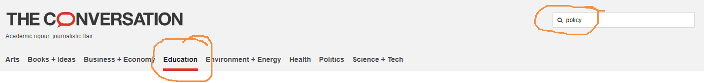 snap shot of the conversation web interface with education tab circled