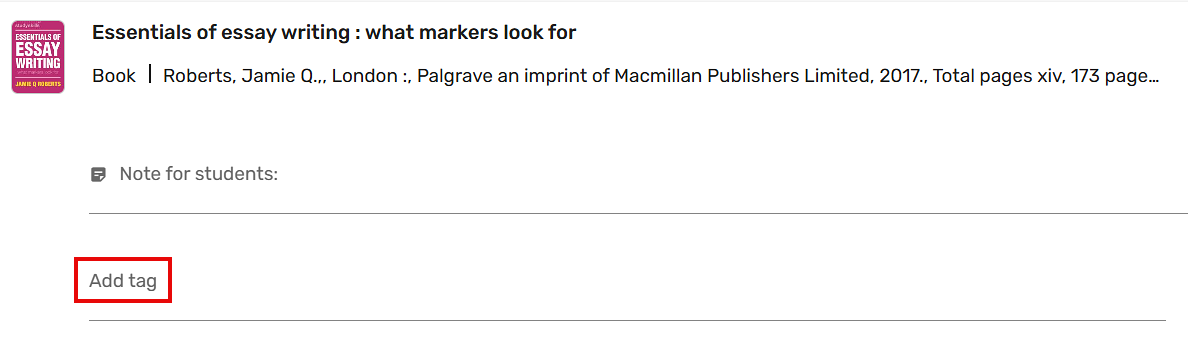 Screenshot showing the Add Tags option in a list item's record.