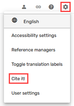 Screenshot showing highlighted Cite it! option in the Course Readings Settings menu.