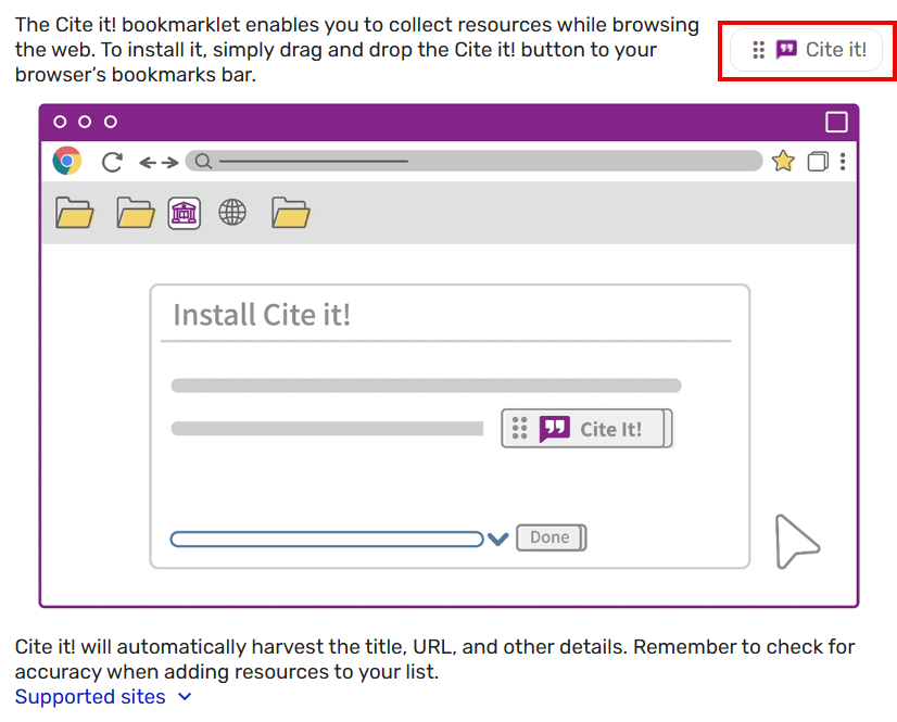 Screenshot of Cite it! popup window in Course Readings.