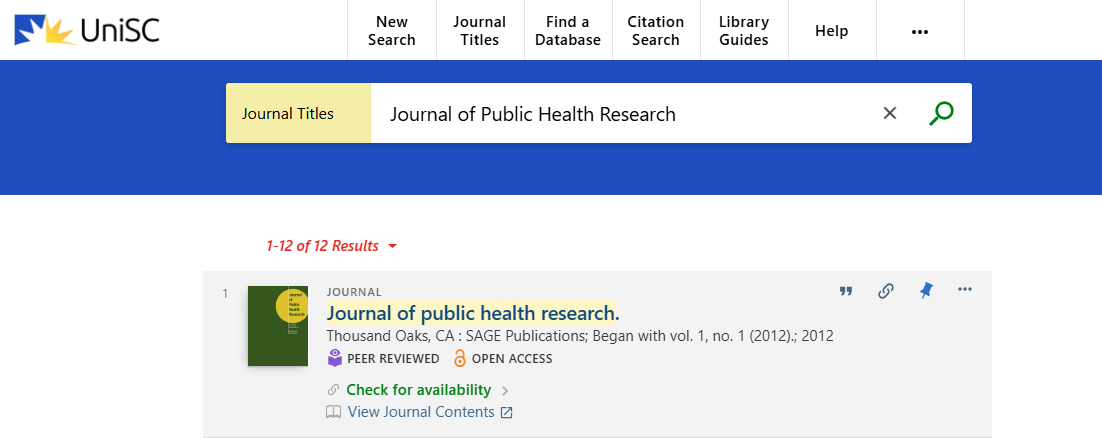 Search for a journal title