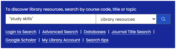 Library search for books about study skills