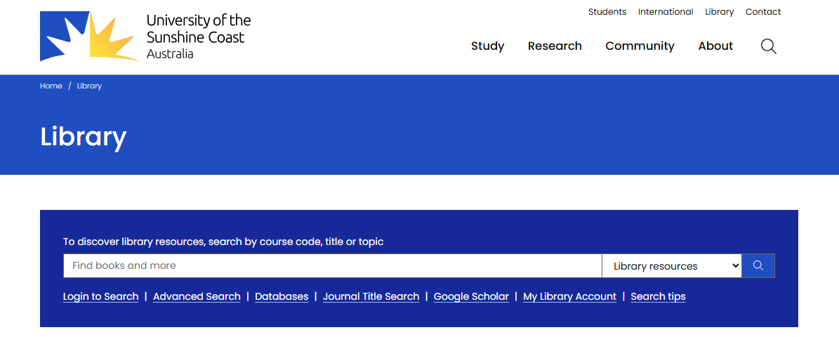 Library search on the library homepage