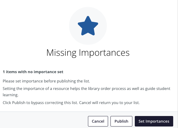 Missing Importances message screenshot