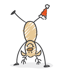 A cartoon reindeer doing a cartwheel