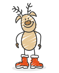 S A cartoon reindeer in red Santa boots