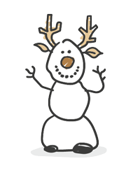 A cartoon reindeer snowman