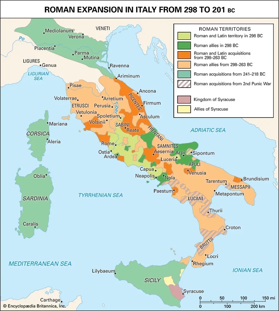 Map of ancient Rome 298-201 BC