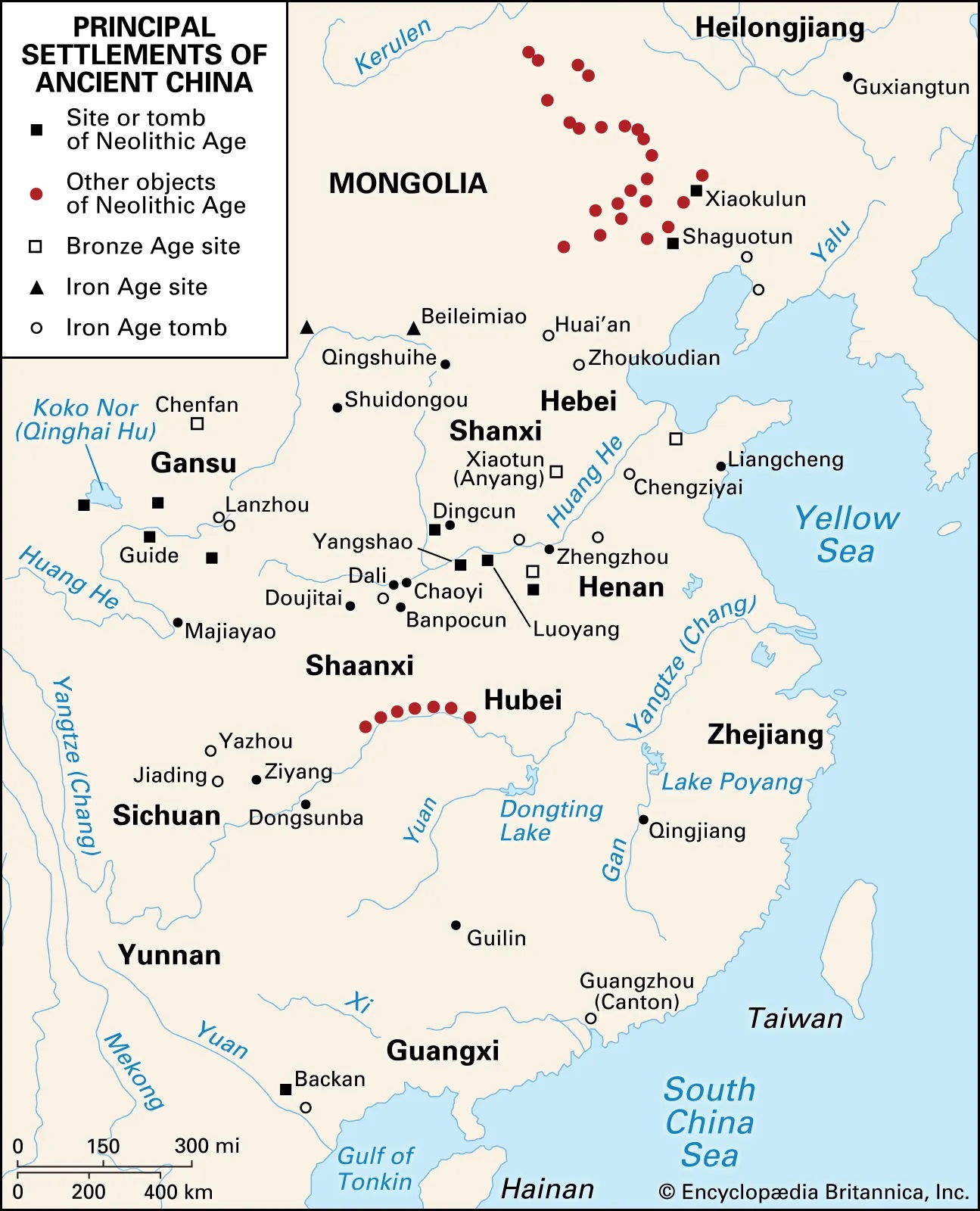map of major settlements in ancient china