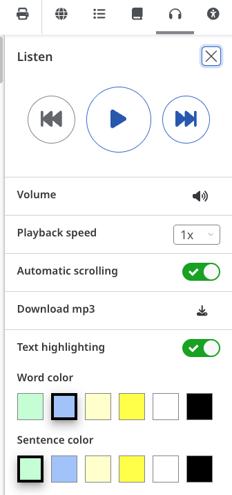 dropdown Listen menu