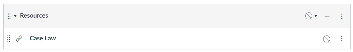 A screenshot of Canvas modules sections showing a new page called: Case Law.